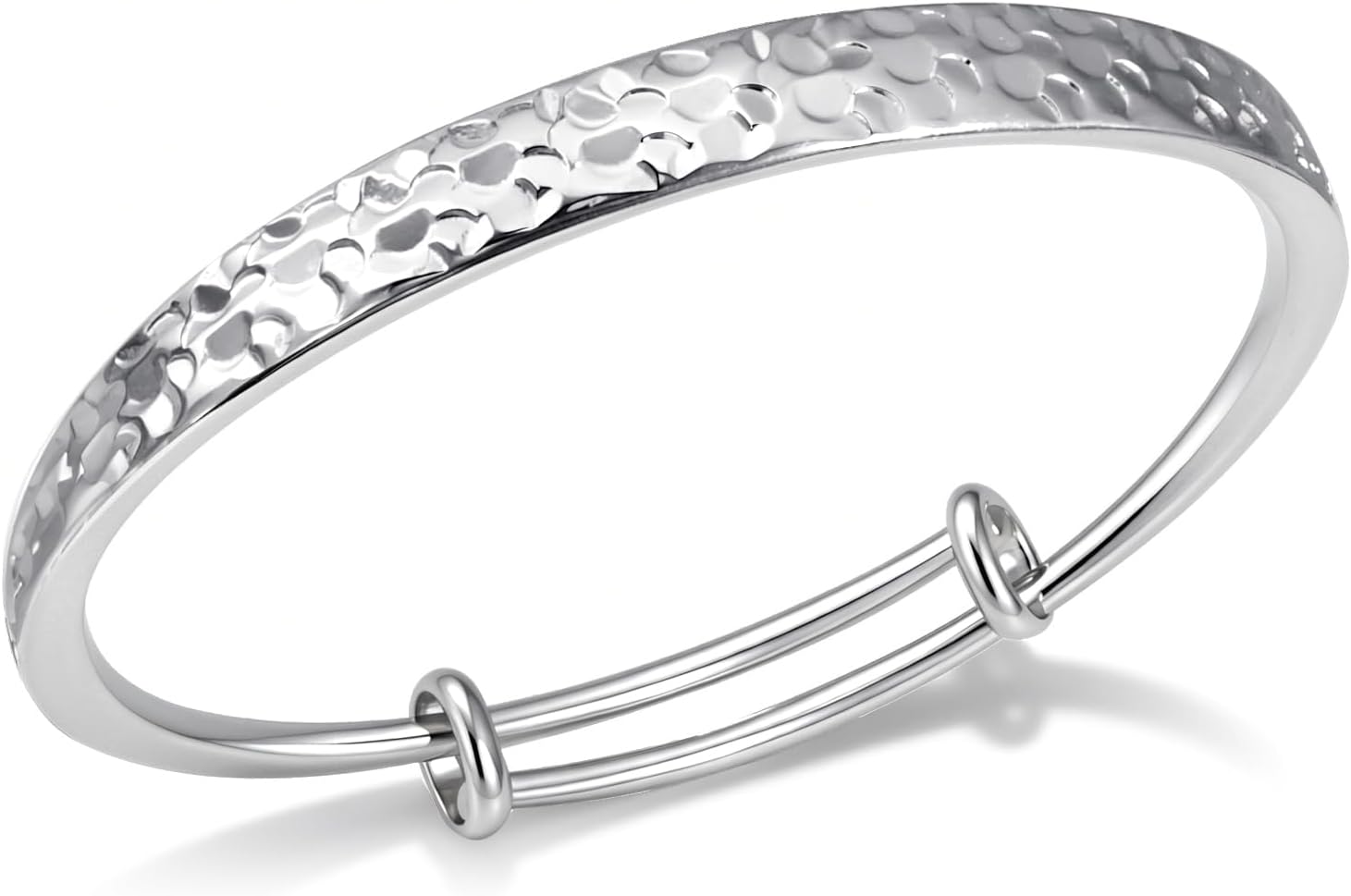 Hammered Texture Silver Bracelet for Women - Adjustable Silver Cuff Bangle, Elegant Boho Chic Jewelry Gift