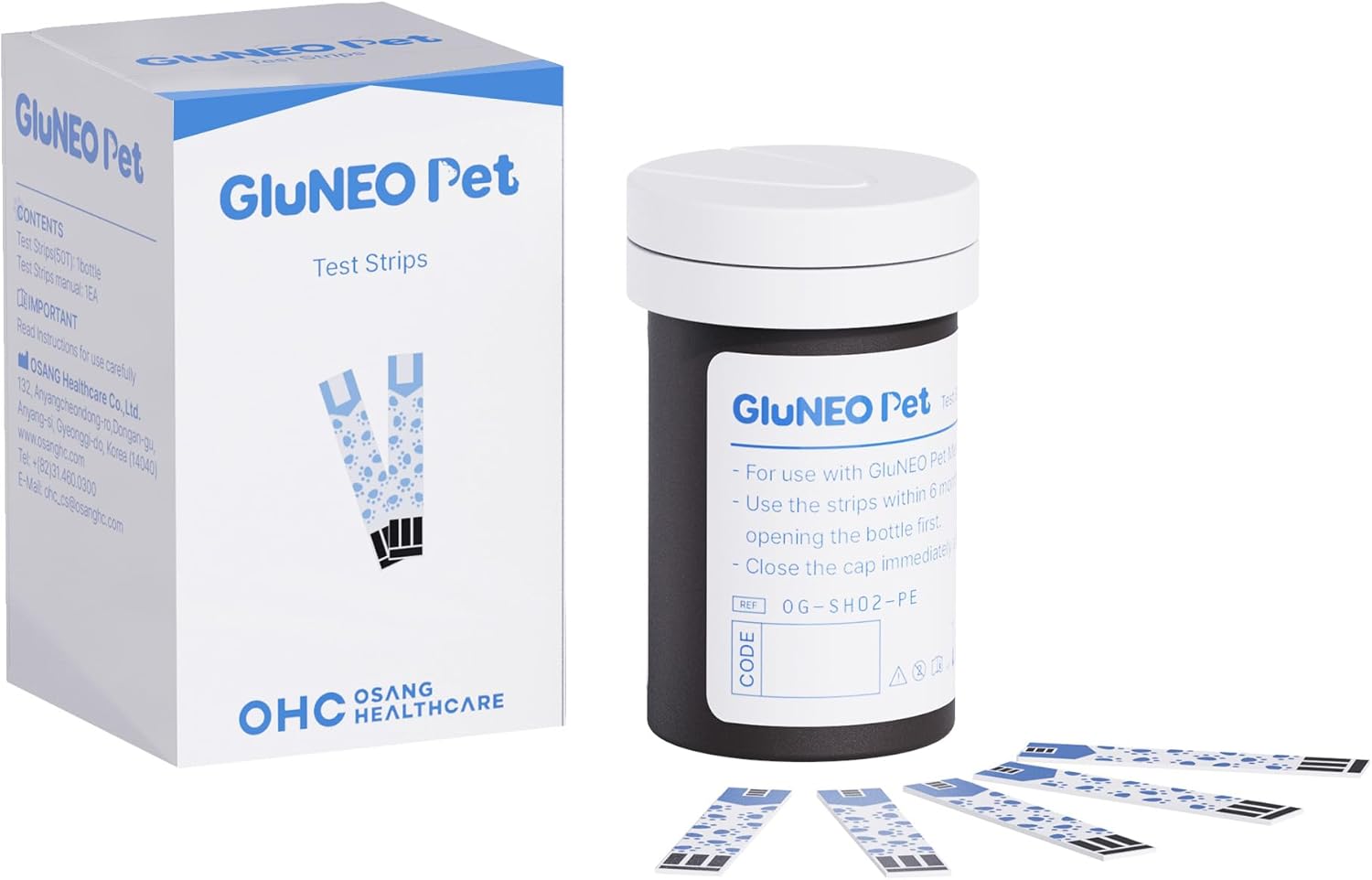 OHC GluNEO Pet Test Strips for Dogs and Cats - Refill Pack of 50 Test Strips and 50 Lancets Compatible with GluNEO Pet