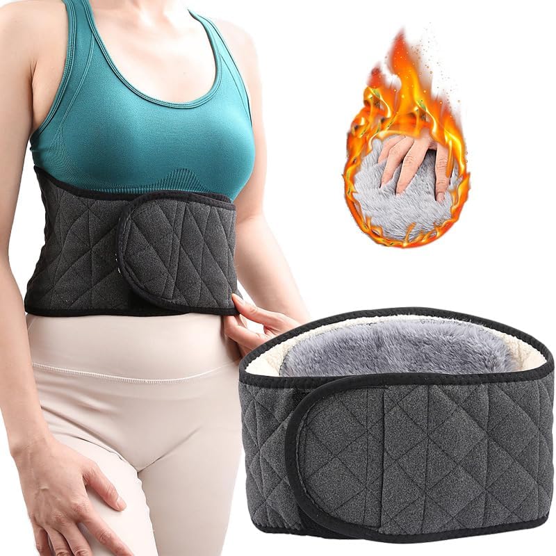 Waist Warmer, Winter Thicken Thermal Plush Warm Belt, Adjustable Lumbar Support Belt Body Warmer, Waist Warming Wrap Band, Waist Stomach Abdominal Support Protector Guard for Men Women (Dark Gray, L)