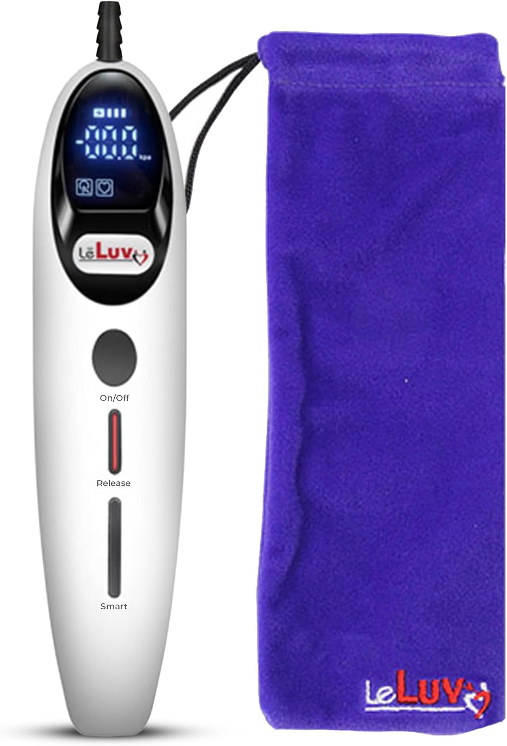 LeLuv Magna LCD Smart Handheld Electric Vacuum Pump Handle — USB-Rechargeable Precision Vacuum Controller with Manual & Smart Modes, Release Safety, Professional Vaccum Tool - Smooth White Silicone