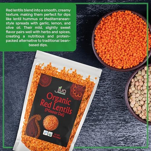 Jiva Organics Organic Red Lentils Split 4 LB LARGE Bag - Masoor Dal - Non-GMO, Vegan, Non-Irradiated