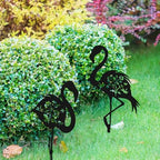BOXOB 2pcs Flamingo Metal Yard Stakes, Whimsical Flamingo Yard Decor Black Decorative Garden Stakes for Lawn Patio Backyard Outdoor Decor
