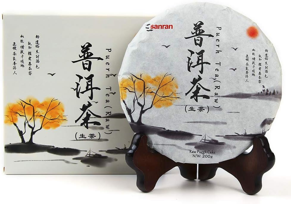 SANRAN Raw Pu-erh Tea Cake, Aged Yunnan Sheng Pu'erh Tea, 7.1oz/Pack