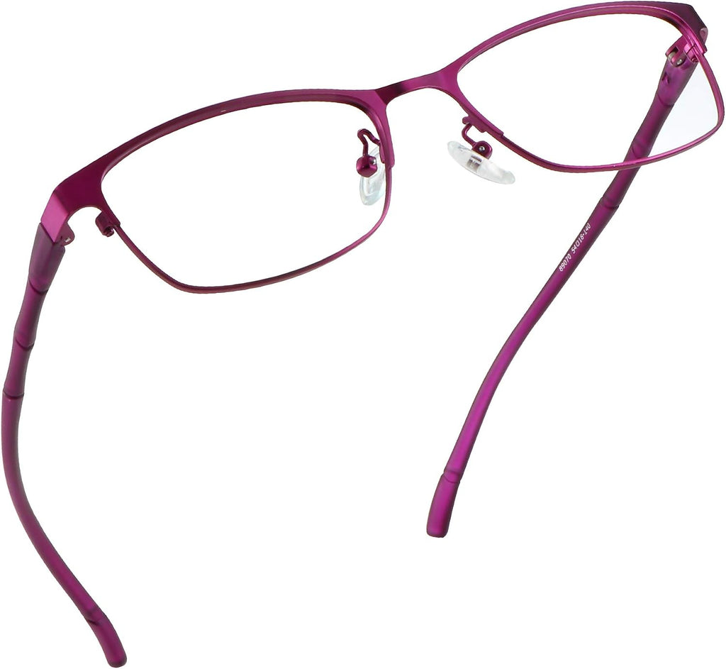 LifeArt Alloy Semi-Rimless Reading Glasses,Blue Light Blocking Glasses, Anti Eyestrain, Computer Gaming Glasses, TV Glasses for Women Men, Anti Glare (Purple, +0.75 Magnification)