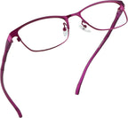LifeArt Alloy Semi-Rimless Reading Glasses,Blue Light Blocking Glasses, Anti Eyestrain, Computer Gaming Glasses, TV Glasses for Women Men, Anti Glare (Purple, +0.75 Magnification)