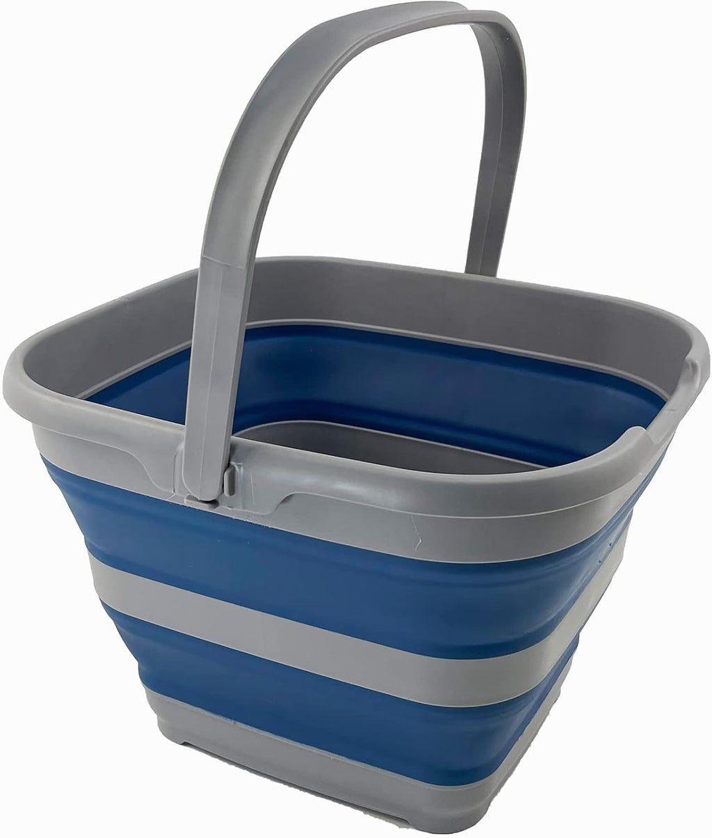 SAMMART 10L (2.6 Gallon) Collapsible Rectangular Handy Basket/Bucket (Grey/Mist Blue)
