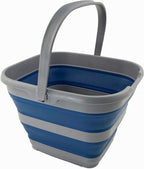 SAMMART 10L (2.6 Gallon) Collapsible Rectangular Handy Basket/Bucket (Grey/Mist Blue)