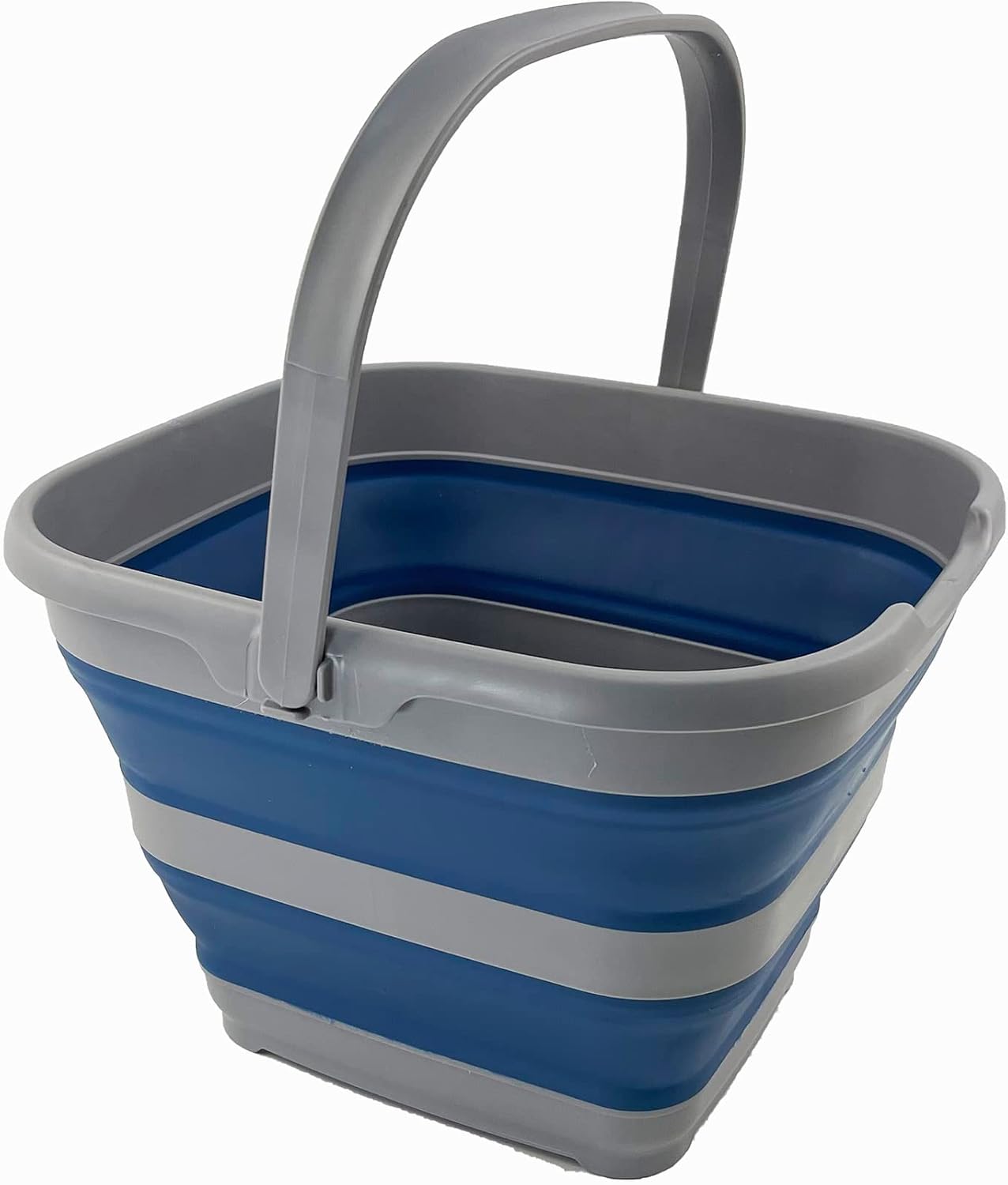 SAMMART 10L (2.6 Gallon) Collapsible Rectangular Handy Basket/Bucket (Grey/Mist Blue)