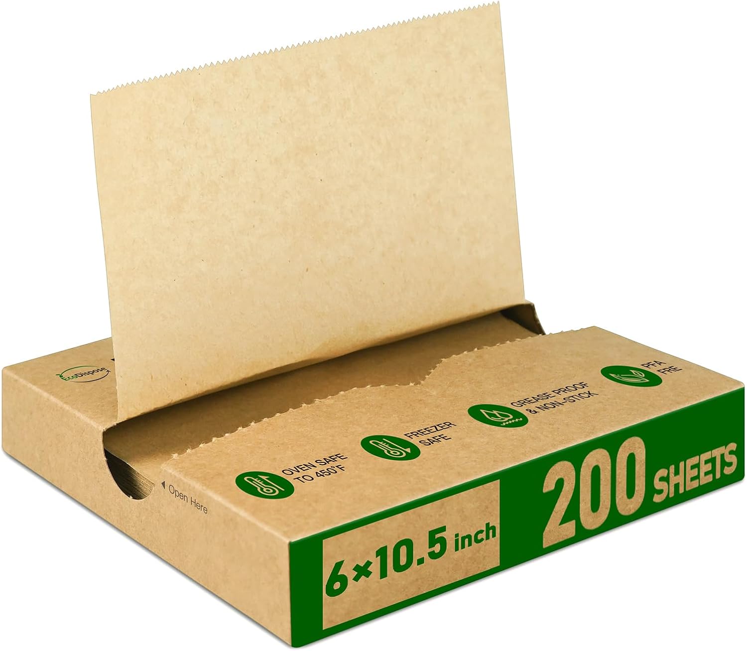 EcoDispose 6" x 10-1/2" Precut POP UP Deli Paper Sheet Pack of 200, kraft ,Interfolded Heavy Paper for Food Wrap and Serving