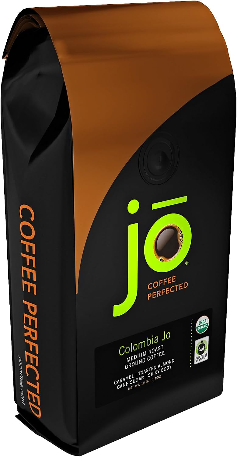 Colombia Jo: 12 oz, Organic Ground Gourmet Coffee, Medium Roast, Creamy Body, Fair Trade Certified, USDA Certified Organic, 100% Arabica, NON-GMO, Gluten Free, Gourmet Specialty Grade by Jo Coffee®