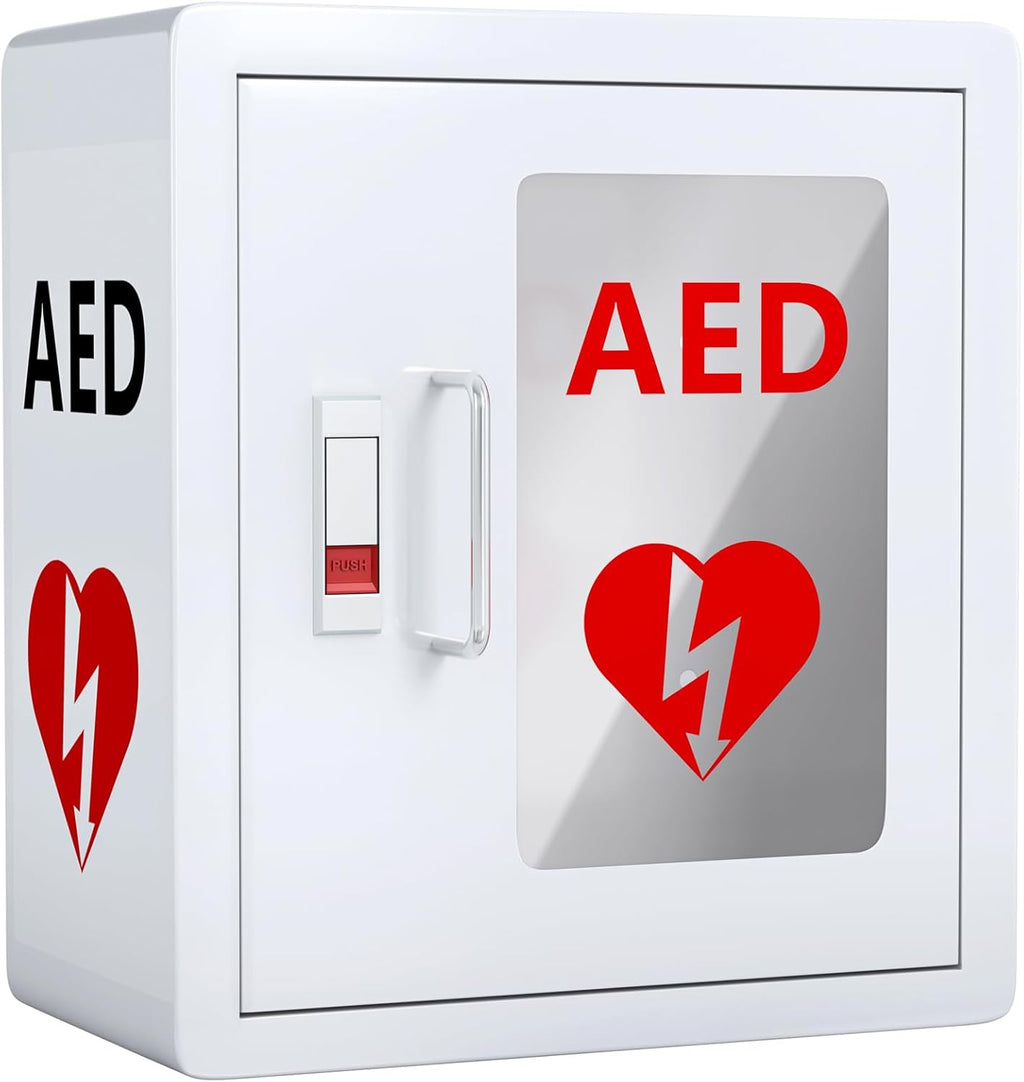 NLShan AED Cabinet Wall Mount: Steel Defibrillator Storage Case with PVC Clear Window and Handle - for Hospitals/Schools/Offices (14.2" Wx7.9 Dx15.8 H)