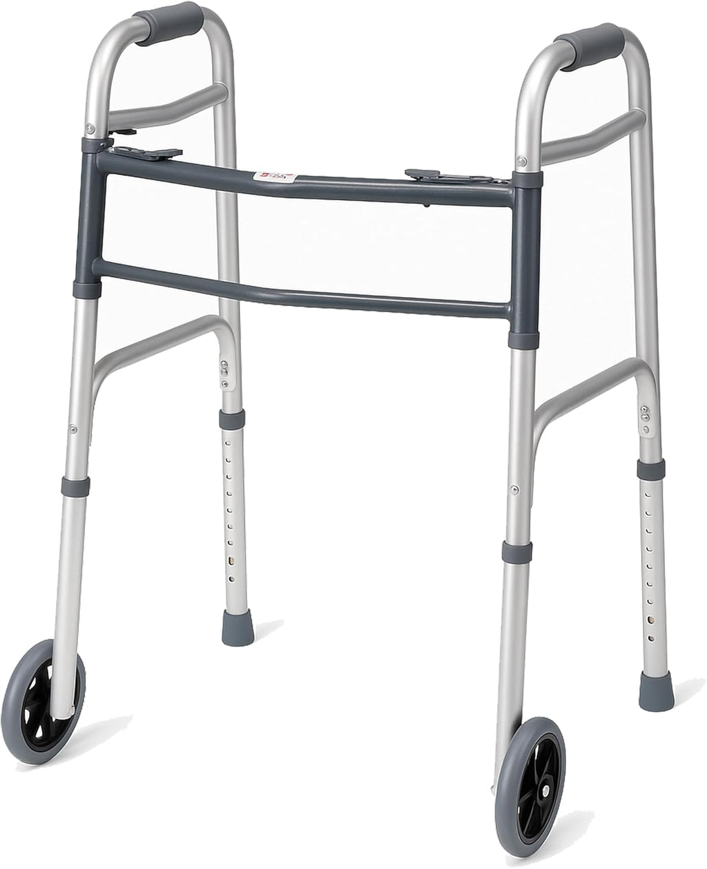 Carex Folding Walker with Wheels for Seniors, Portable Medical Walker with Adjustable Height, 30-37 Inches, Mobility Aid for Adults, Elderly, and Handicapped, Foldable, Aluminum Frame, Lightweight