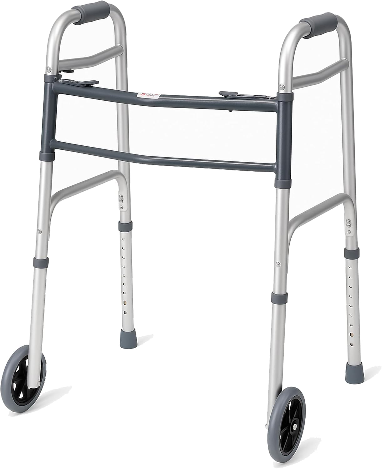 Carex Folding Walker with Wheels for Seniors, Portable Medical Walker with Adjustable Height, 30-37 Inches, Mobility Aid for Adults, Elderly, and Handicapped, Foldable, Aluminum Frame, Lightweight