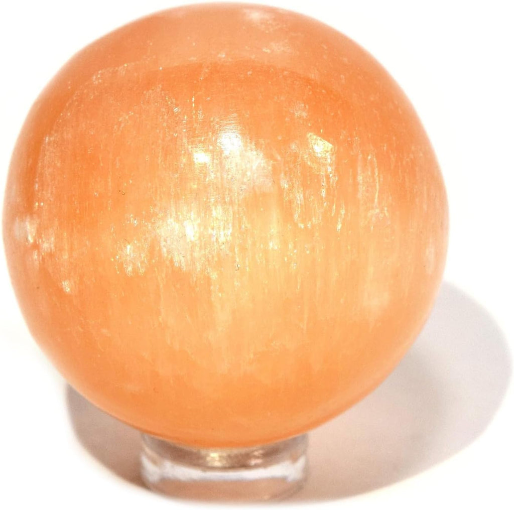 HQRP 40mm Natural Orange Selenite Sphere Polished Sparkling Gemstone Crystal Decor Mineral Ball from Morocco + Stand (1PC)