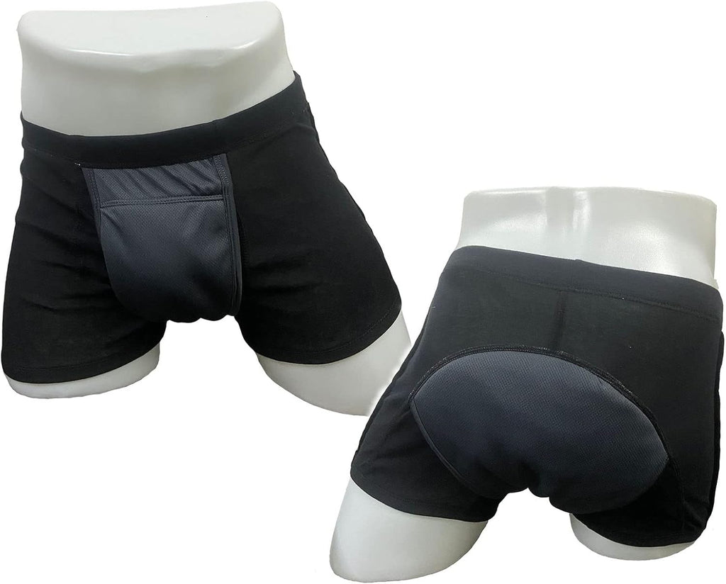Men's Washable Incontinence Underwear Adults Patient Reusable Breathable Boxer Diapers for Adults Prostate 200ml (XX-Large, Black)