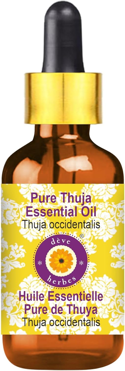 Deve Herbes Pure Thuja Essential Oil (Thuja occidentalis) with Glass Dropper Steam Distilled 50ml (1.69 oz)