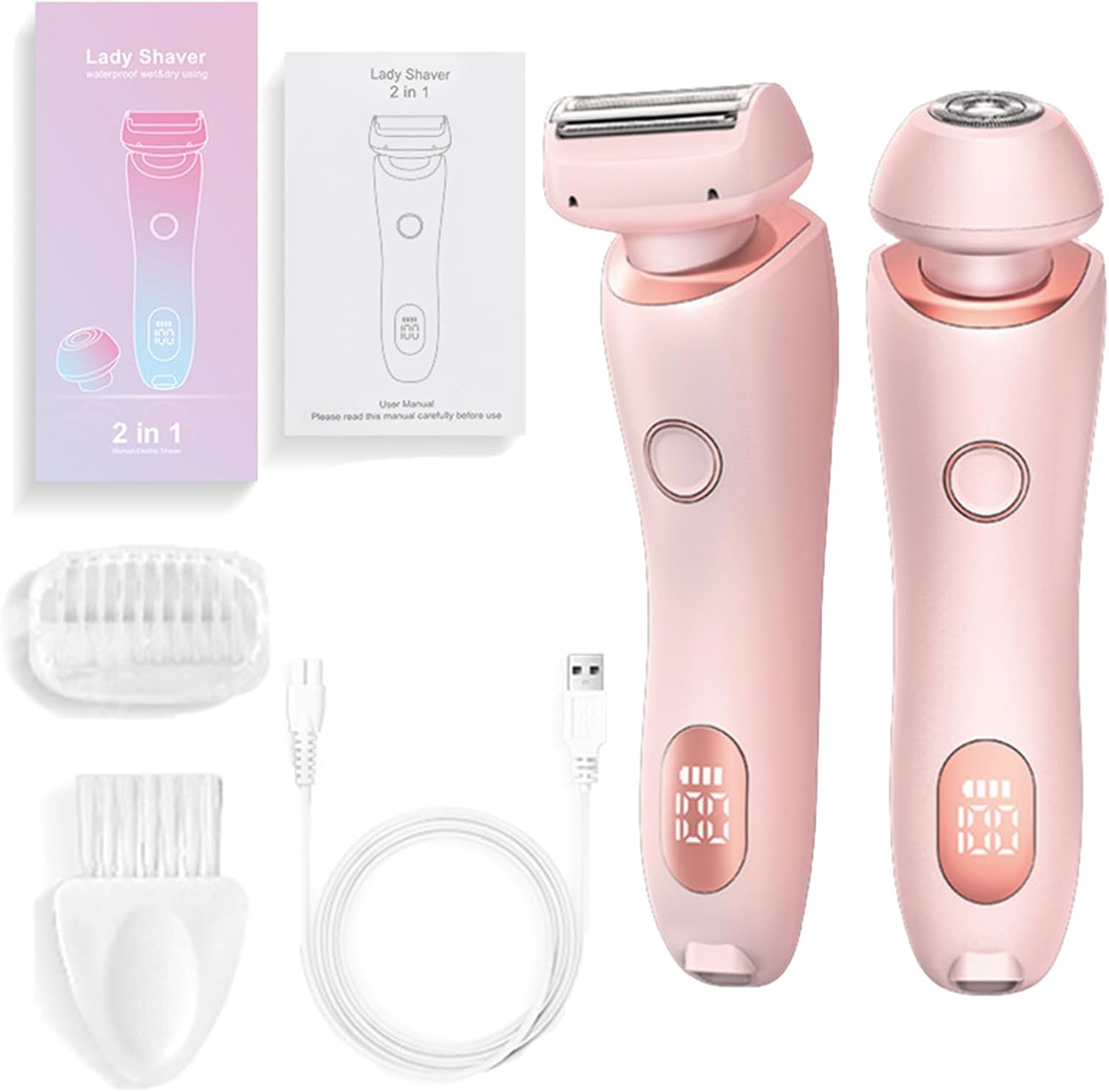Razor for Women, Razor Women, Electric Shaver, 2-in-1 Waterproof Painless Hair Removal Wet & Dry Shaver (Pink)