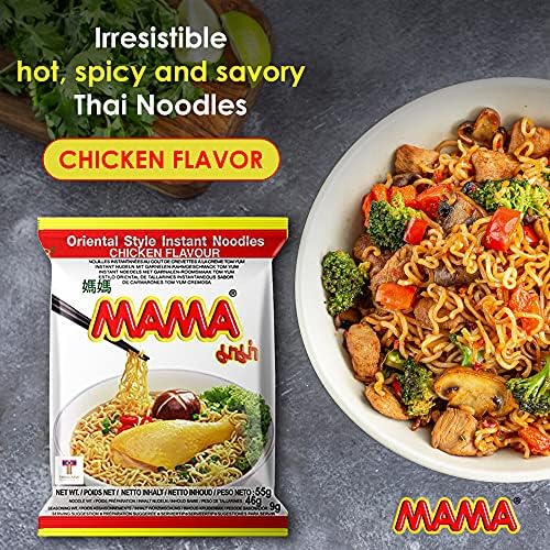 MAMA Noodles CHICKEN Instant Spicy Noodles with Delicious Thai Flavors, Hot And Spicy Noodles with Chicken Soup Base, No Trans Fat with Fewer Calories Than Deep Fried Noodles (Chicken Flavor, 30 Pack)