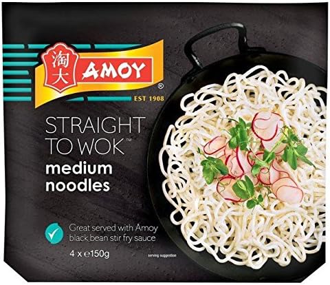 Amoy Straight To Wok Medium Noodles 4 x 150g - Pack of 2