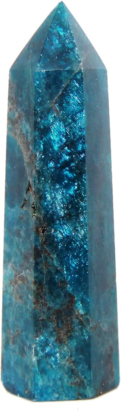 KINO 3.5" Natural Apatite Blue Crystal Quartz Tower Healing Wand Stone Point Faceted Prism Carved Stone Figurine Meditation Therapy