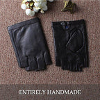 Nappaglo Men's Classic Fingerless Gloves Imported Lambskin Leather Silk Lining Half Finger Driving Cycling Outdoor Gloves
