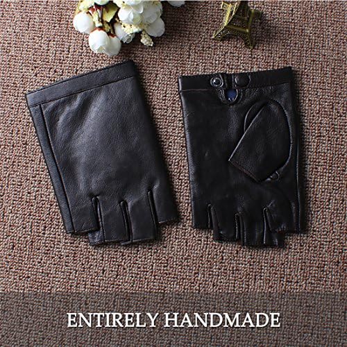 Nappaglo Men's Classic Fingerless Gloves Imported Lambskin Leather Silk Lining Half Finger Driving Cycling Outdoor Gloves