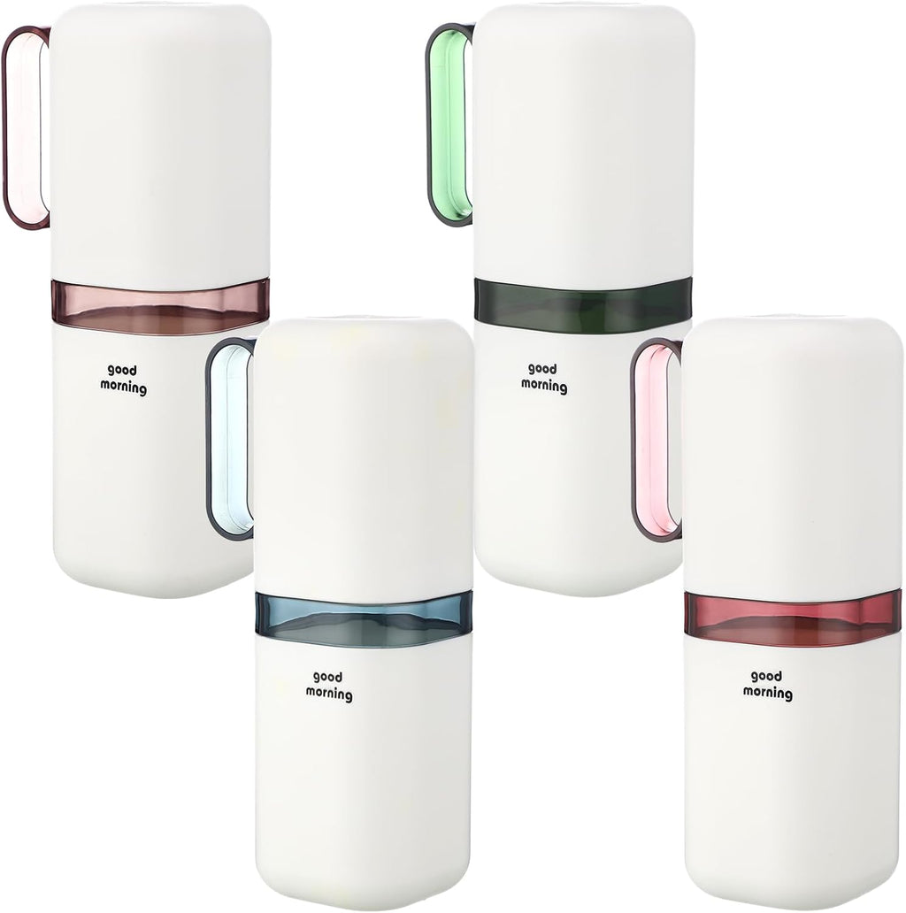 Ziliny 4 Pcs Travel Toothbrush Holder with Cups Toothbrush and Toothpaste Case Multifunctional Travel Tooth Brush Holder Containers Portable Cup with Handle for Camping Business