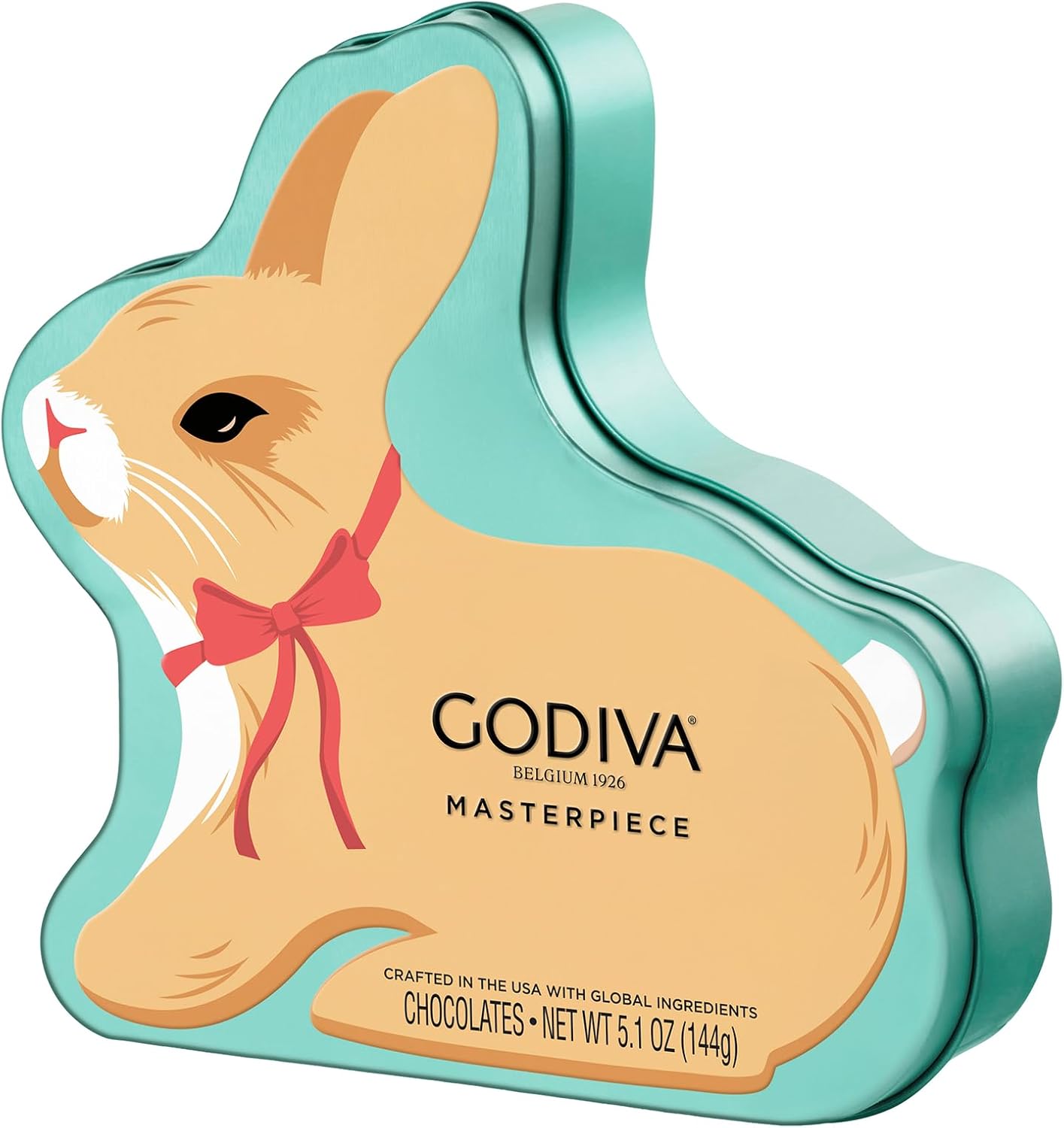 Godiva Masterpieces Easter Bunny Tin, Assorted Milk & Dark Chocolate with Ganache & Caramel, Gourmet Easter Chocolate Gifts, Kosher, 15 Pc