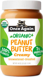 Once Again Organic Creamy Peanut Butter No Sugar Added - Large 2.5 Pound Jar - Single Ingredient, Unsalted, Natural Peanut Butter No Palm Oil - Smooth and Unsweetened - 1 Jar (40 oz)