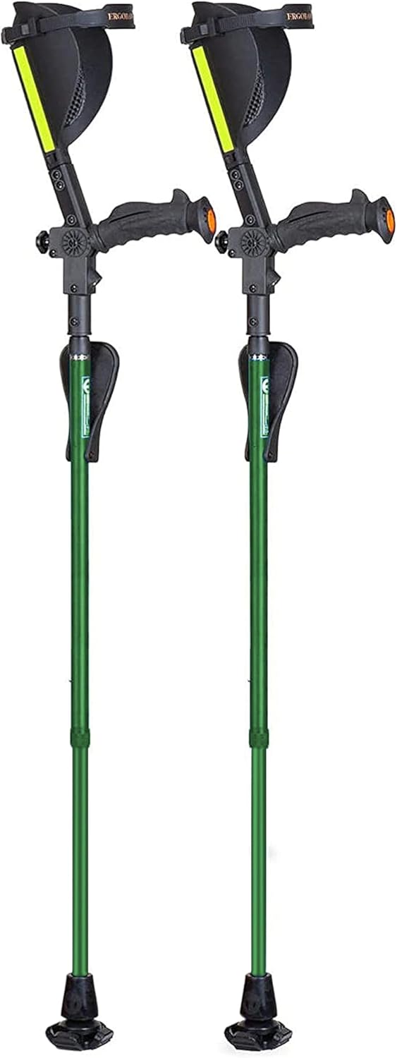 Ergobaum® 7TH Generation Prime by Ergoactives. 1 Pair (2 Units) of Ergonomic Forearm Crutches - Adult 5' - 6'6'' Adjustable (Green)