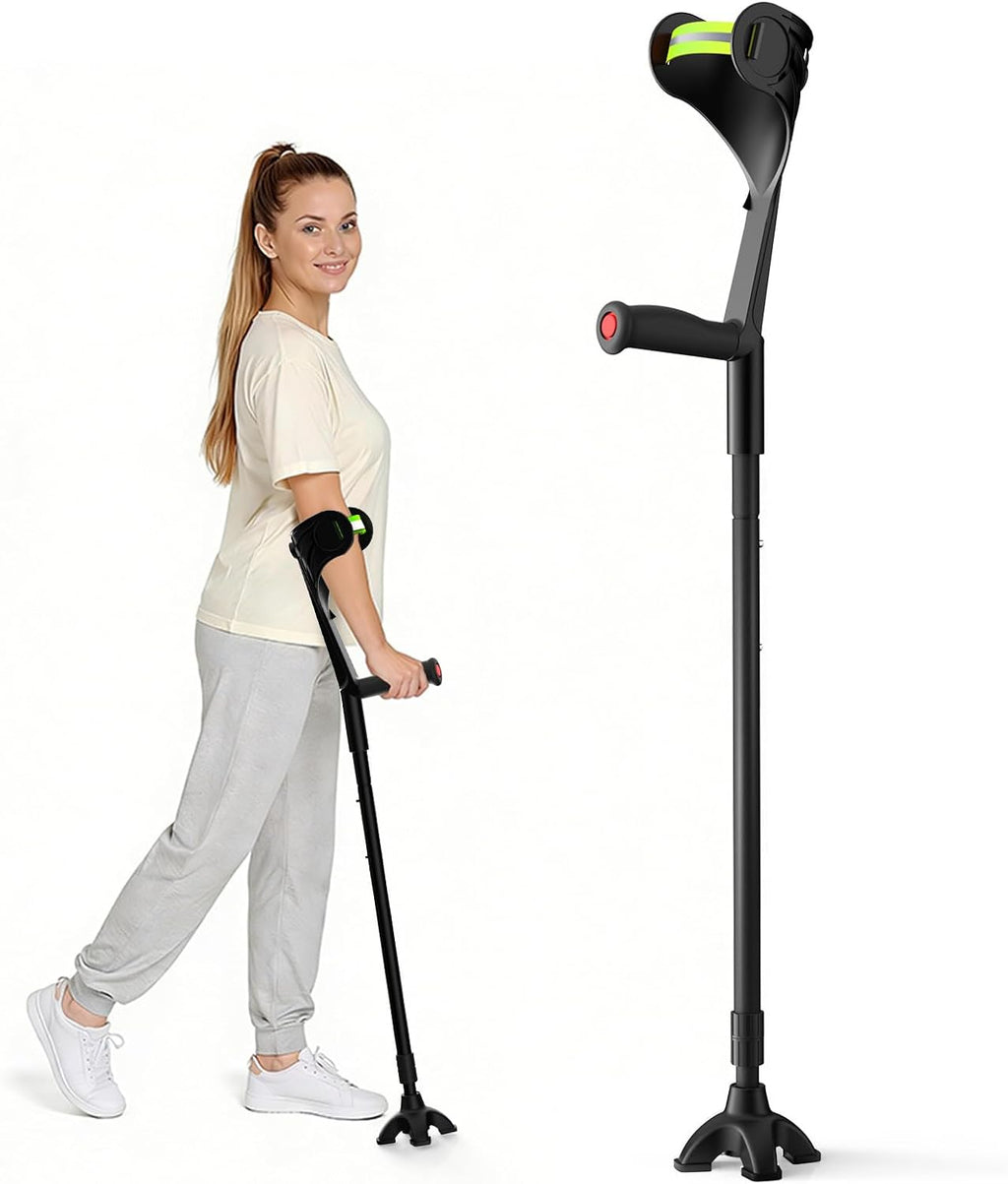 Forearm Crutch for Adults – Heavy-Duty Aluminum Arm Crutches, Adjustable Forearm Crutches with Ergonomic TPR Grip, Quad & Single Tip Forearm Crutch for Seniors Rehab Mobility, Single Unit