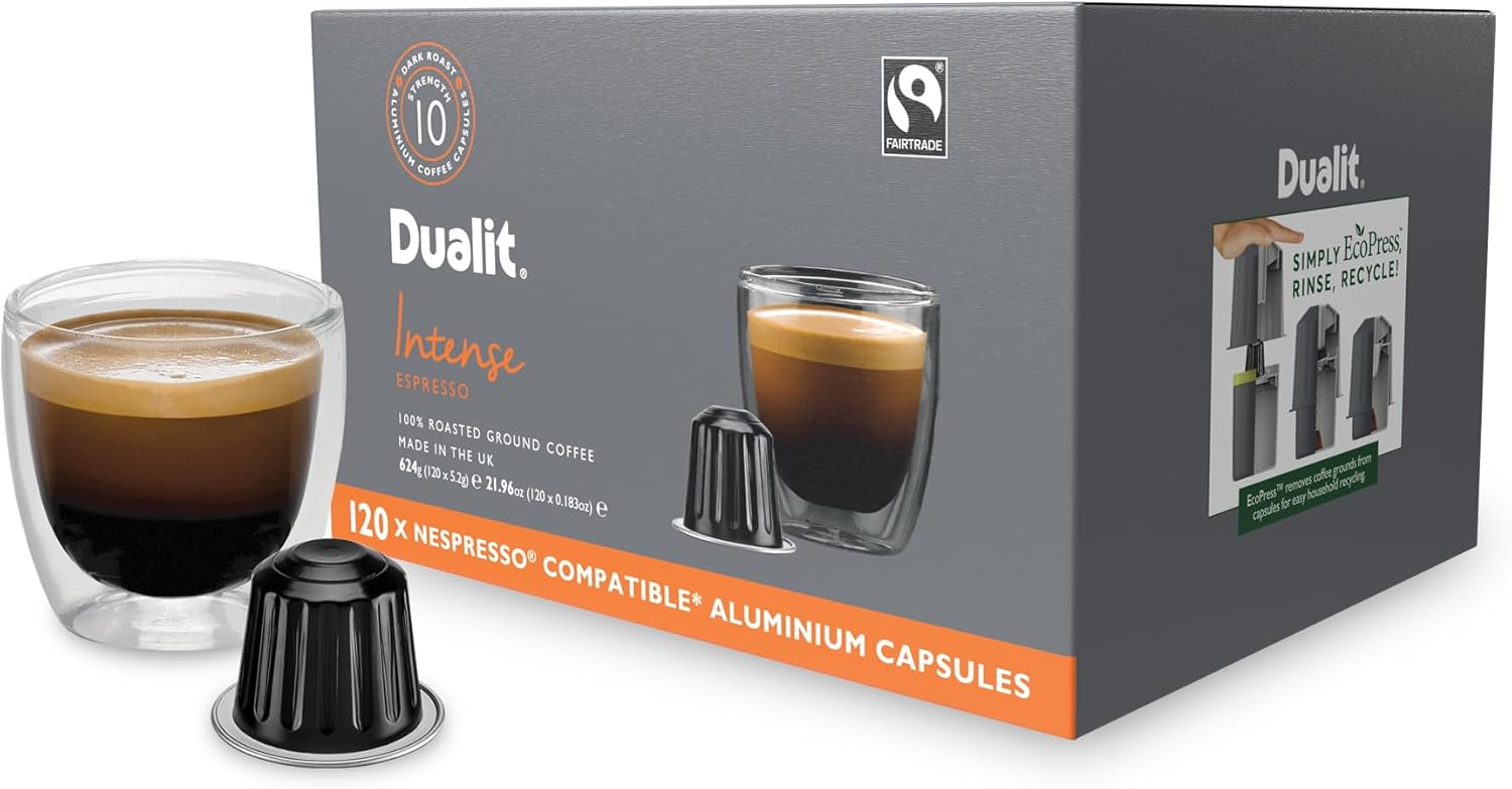 Dualit Original Line Compatible* Intense Recyclable Aluminium Coffee Capsules | 120 Pack - 12 X 10 Pk - 120 Servings of Premium Eco Friendly Coffee Pods - 100% Recyclable Original Line Compatible* Capsules