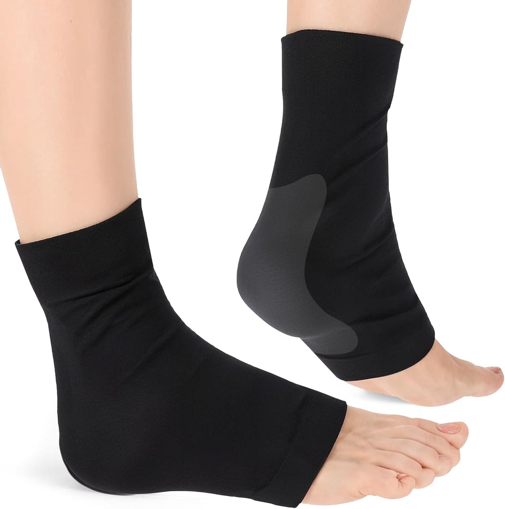 2 PCS Achilles Tendon Heel Protector Ankle Support Sock Open Toe Сompression Sock Compression Padded Sleeve Socks Premium Gel Heel Socks for Men Women Front Foot Tendon Heels Shin Achilles Everyday Use