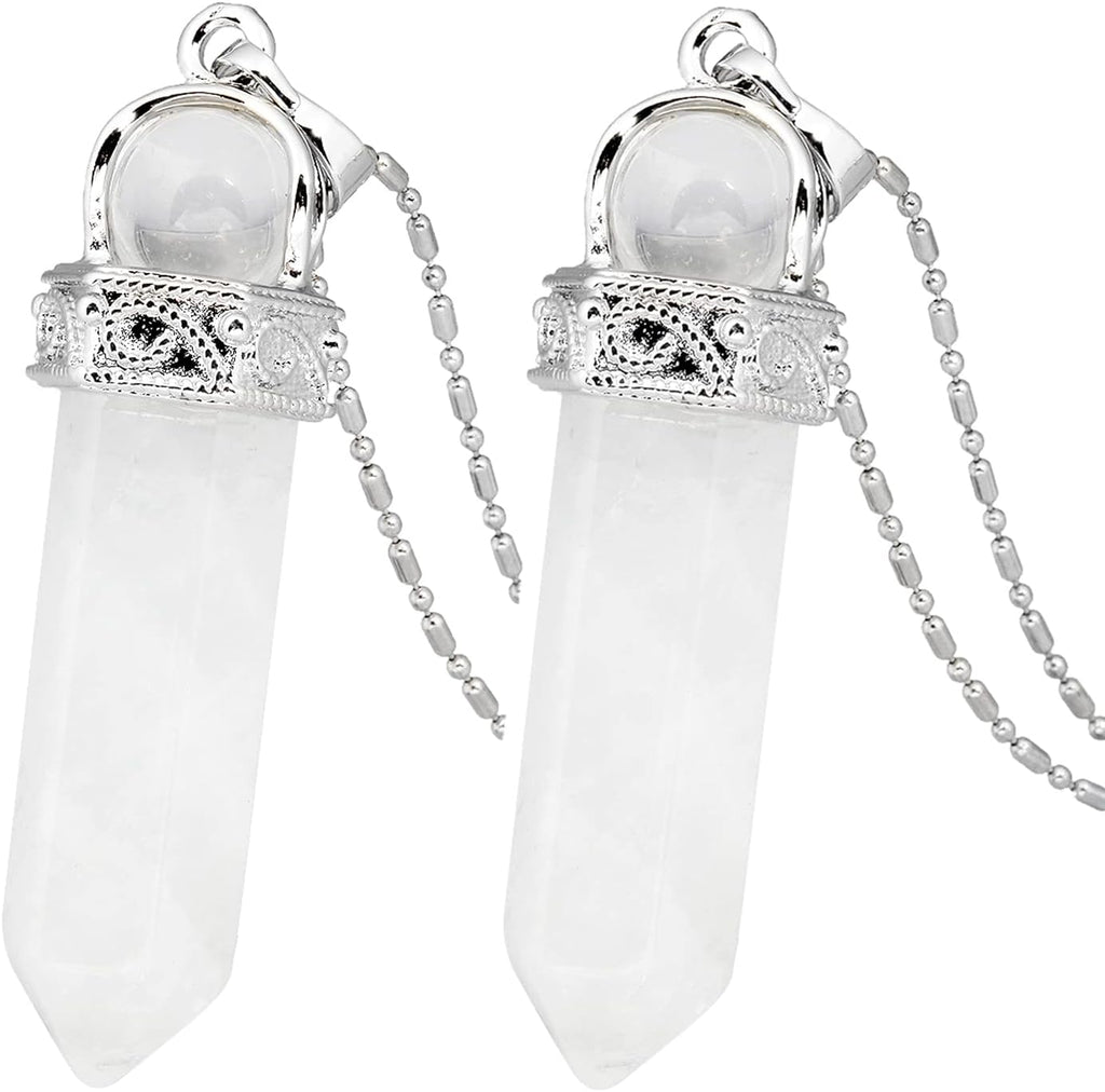 TUMBEELLUWA Crystal Point Necklaces Hexagonal Prism Stone Pendants with Chain Healing Jewelry Pack of 2