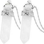 TUMBEELLUWA Crystal Point Necklaces Hexagonal Prism Stone Pendants with Chain Healing Jewelry Pack of 2