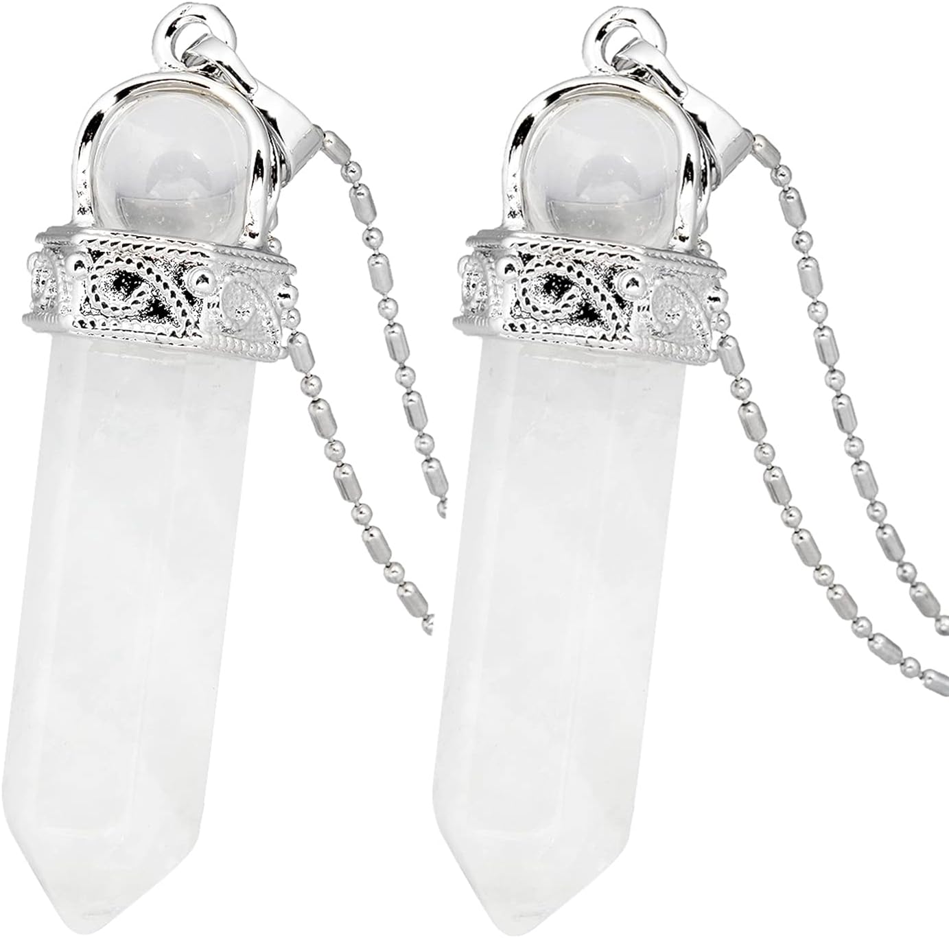 TUMBEELLUWA Crystal Point Necklaces Hexagonal Prism Stone Pendants with Chain Healing Jewelry Pack of 2