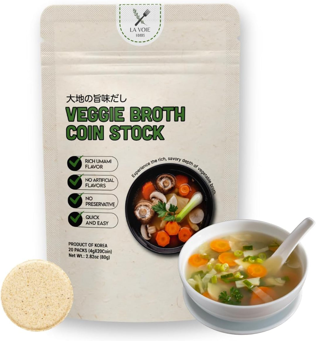 Japanese Vegan Umami Dashi Stock Coin (4g x 20 Pieces) - No MSG, No Additives, All Natural Ingredients Perfect for Traditional Umami Broth Dashi Packet Soup powder granules Perfect Base for Soups, Stews, Stir-fries