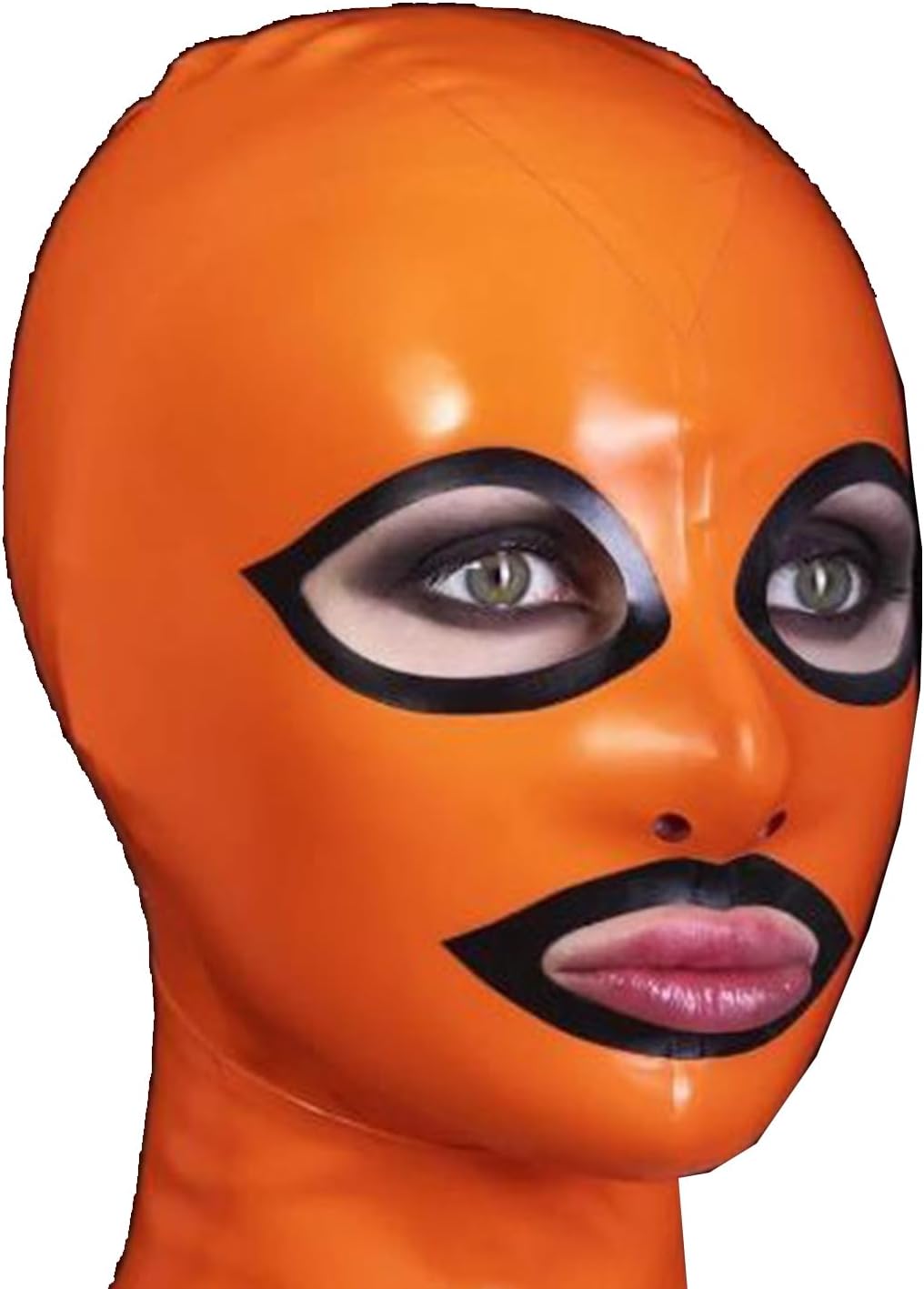 Orange Color Latex Hood Mask Handmade Exposed Eyes and Mouth Rubber Mask Back Zipper for Club For Men and Women