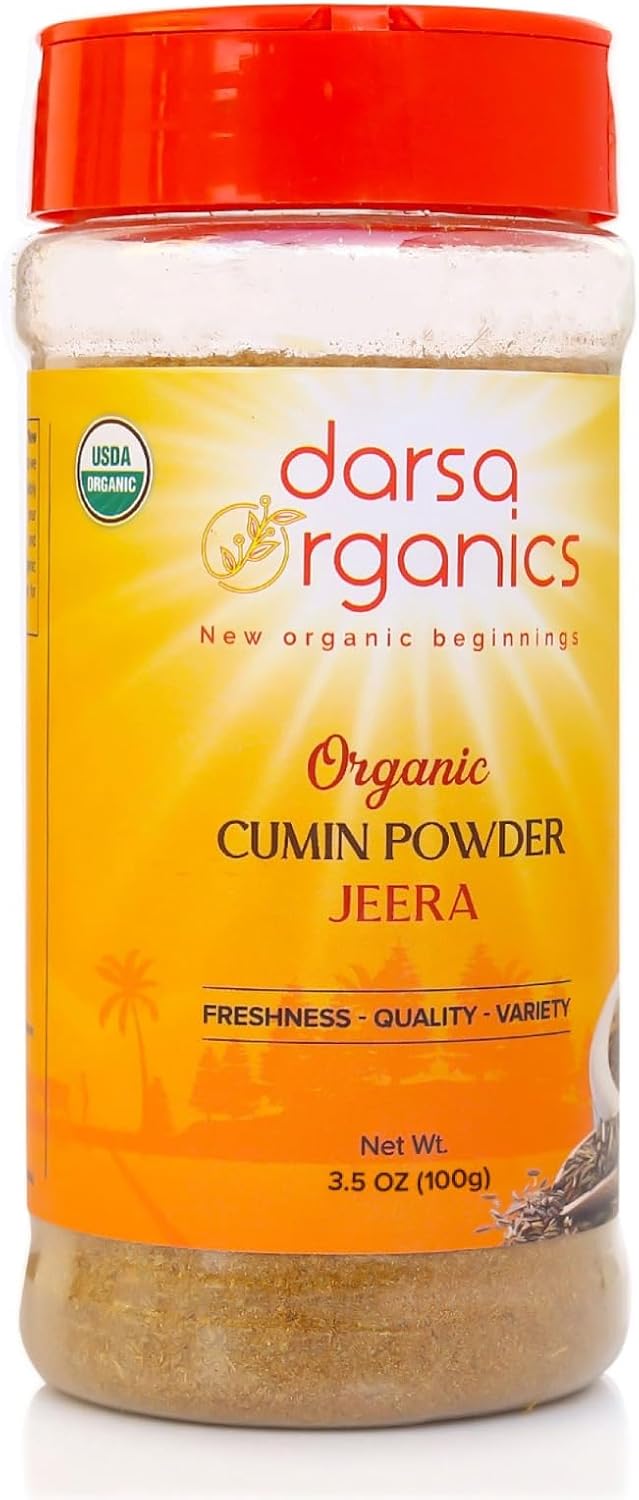 Darsa Organics Ground Cumin Powder 3.5 oz - Premium Grade USDA Organic Certified Cumin Spice from India, Ideal for Curries, Stews and Taco Seasoning, Non-GMO, Gluten Free, Kosher, Vegan