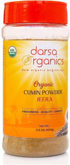 Darsa Organics Ground Cumin Powder 3.5 oz - Premium Grade USDA Organic Certified Cumin Spice from India, Ideal for Curries, Stews and Taco Seasoning, Non-GMO, Gluten Free, Kosher, Vegan