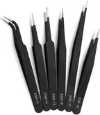 Rackii Precision Tweezers Set, 6 PCS ESD Safe Anti-Static Stainless Steel Tweezers, Non-Magnetic Fine Tip Tweezers for Electronics Repair, Soldering, Jewelry Making, DIY Crafts, Laboratory