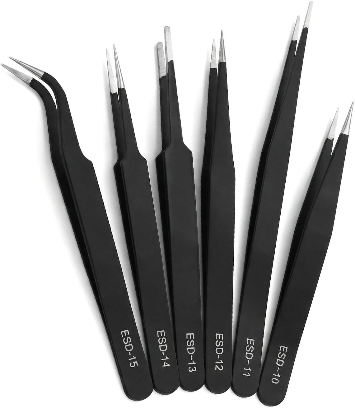 Rackii Precision Tweezers Set, 6 PCS ESD Safe Anti-Static Stainless Steel Tweezers, Non-Magnetic Fine Tip Tweezers for Electronics Repair, Soldering, Jewelry Making, DIY Crafts, Laboratory