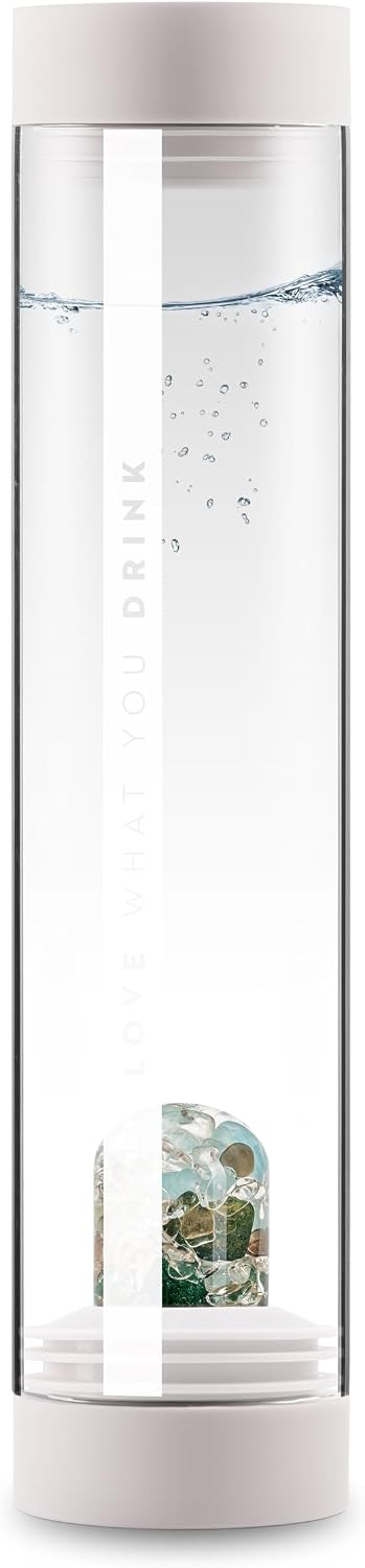 VitaJuwel Sana FOREVER YOUNG cloud white | Crystal Water Carafe with Aventurine, Aquamarine, Smoky Quartz & Clear Quartz - Cleansing/Detox, Stress-Relief & Serenity