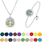 PH PandaHall 2pcs Essential Oil Diffuser Bracelet Necklace Set, Tree of Life Stainless Steel Pendants Charms Adjustable Aromatherapy Locket Jewelry with 20 Random Color Refill Pad for Women Mom Gift