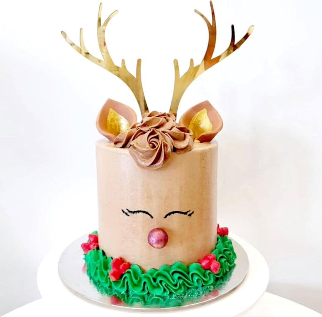 Christmas Reindeer Cake Topper, Gold Antlers Cake Toppers Festival Cake Decorations Xmas Cupcake Dessert Table Topper for Wedding, Christmas Party Supplies-gold