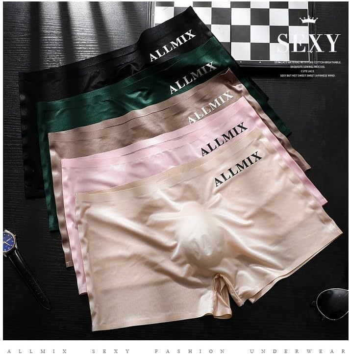 Men's Ice Silk Boxer Briefs, 3D Pouch, Sexy Semi - Transparent, ALLMIX Letter, Thin Underwear