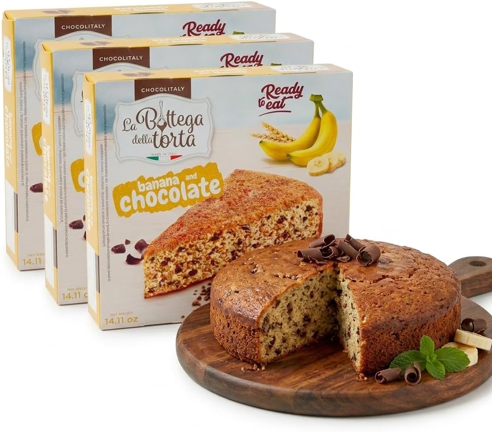 Chocolitaly Pack of 3 Wholemeal Buckwheat Brown Sugar Cakes – Soft Pound Coffee Pastry – Individually Boxed Premium Bakery Fresh Snack Cake Dessert – Ready to Serve – Banana Chocolate – Made in Italy