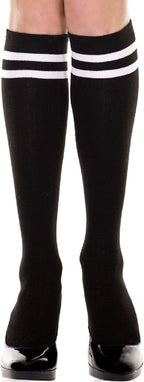 Black Knee High Sock Stockings with White Stripes