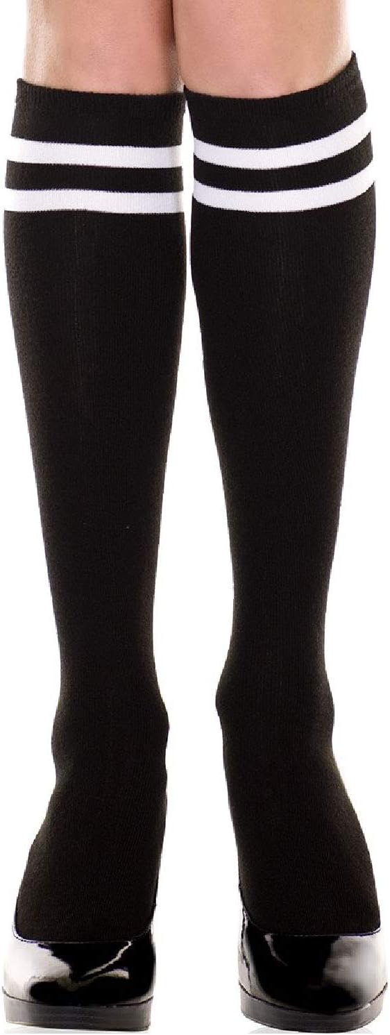 Black Knee High Sock Stockings with White Stripes
