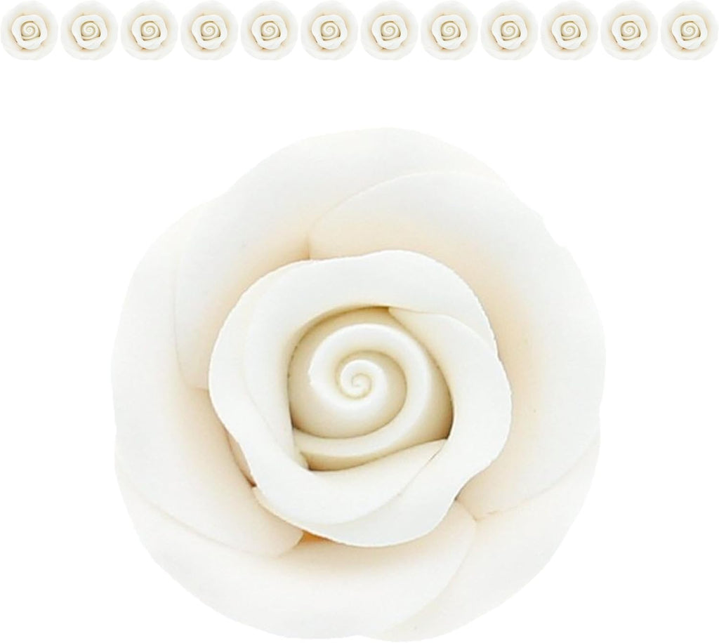 Global Sugar Art Premium Edible Roses, White, Unwired, Medium 1.5 inches, 12 Count by Chef Alan Tetreault
